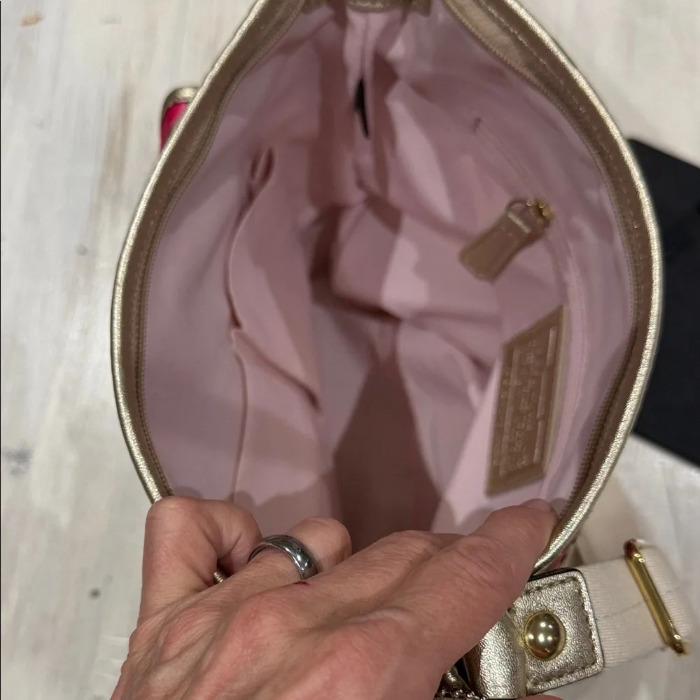 Coach Poppy Beige and Pink Floral Graphic Shoulder Bag